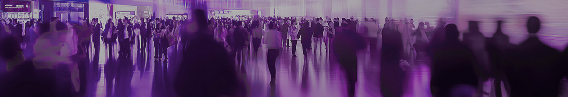 Exhibition expo event trade fair hall with busy bustling people